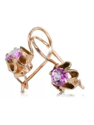 Or rose rouge 14 carats 14k 583 Amethyst des boucles d'oreilles vec013 Russe Soviétique URSS Vintage Art Deco style